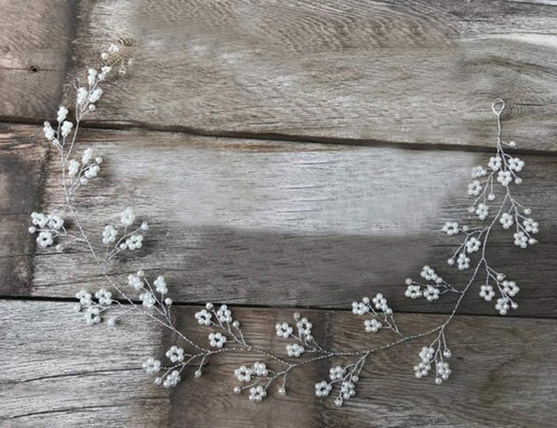 Chargances Bridal Pearl Bohemia Hairpiece for Weddings, Proms, Festivals (silver, 16 inches, 1 Count) - Image 3