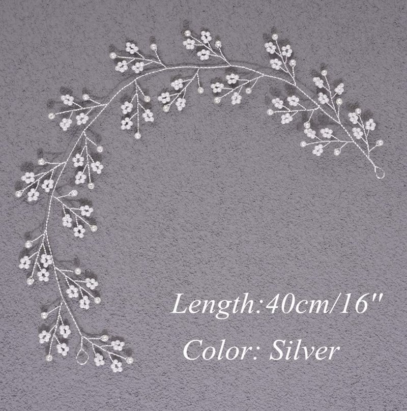 Chargances Bridal Pearl Bohemia Hairpiece for Weddings, Proms, Festivals (silver, 16 inches, 1 Count) - Image 4