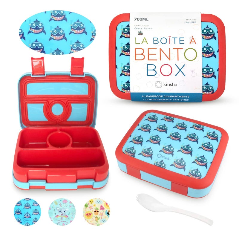 Kinsho kinsho Lunch Box for Kids Toddlers Boys BPA Free Removable Tray PreSchool Kid Daycare Lunches Snack Container Ages 3 to 5 Baby Blue Shark 