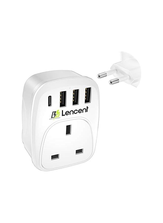 Lencent LENCENT UK to EU Euro Europe Plug Adapter,European Travel Adapter with 3 USB Ports&1 USB C Port for Italy Switzerland Germany Spain France Portugal Greece Russia Netherlands&more (Type C)  - Image 2