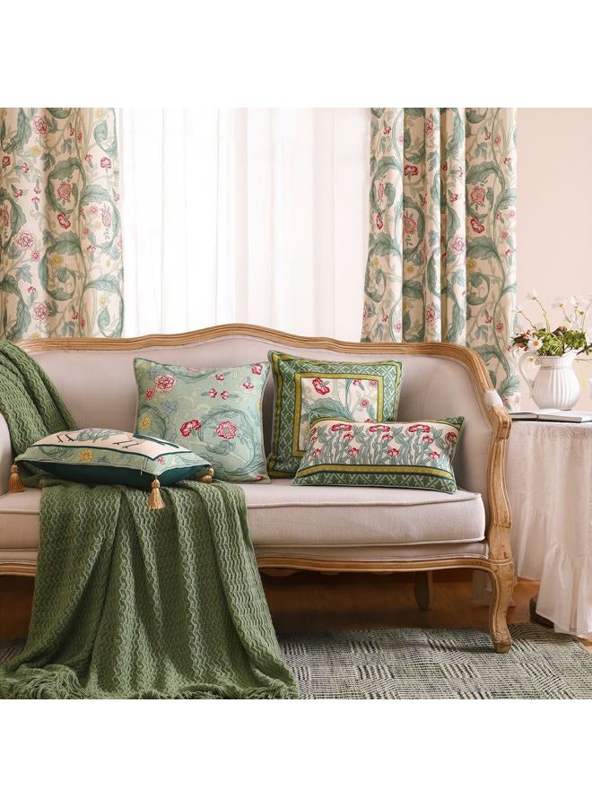 patdrea Designer Square Throw Pillow Covers,Farmhouse Linen with Green Floral Pattern Pillows Cover,Decorative Pillowcases Cushion for Bed Living Room Outdoor Car,18"x18" - Image 3