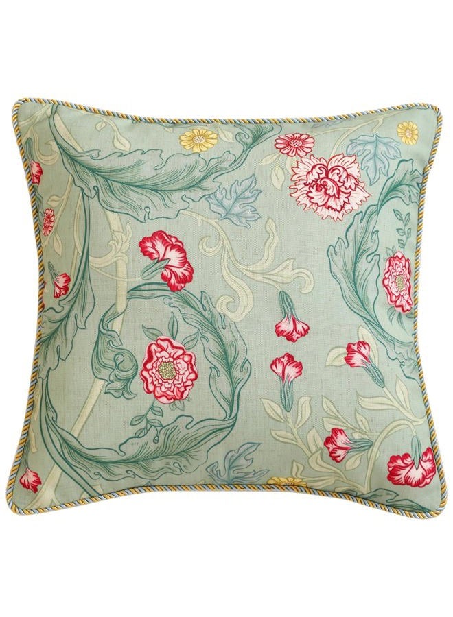 patdrea Designer Square Throw Pillow Covers,Farmhouse Linen with Green Floral Pattern Pillows Cover,Decorative Pillowcases Cushion for Bed Living Room Outdoor Car,18"x18" - Image 1