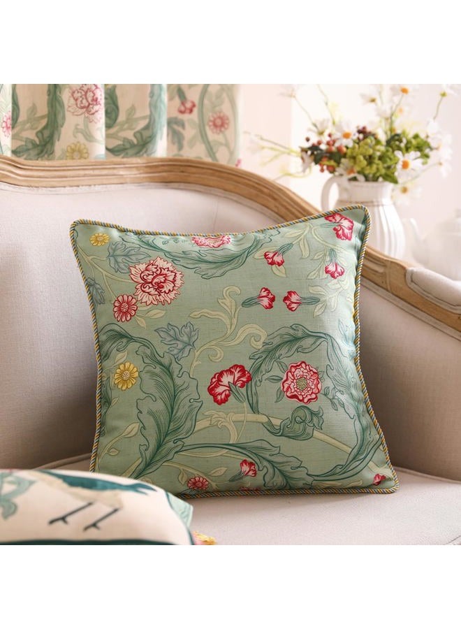 patdrea Designer Square Throw Pillow Covers,Farmhouse Linen with Green Floral Pattern Pillows Cover,Decorative Pillowcases Cushion for Bed Living Room Outdoor Car,18"x18" - Image 2