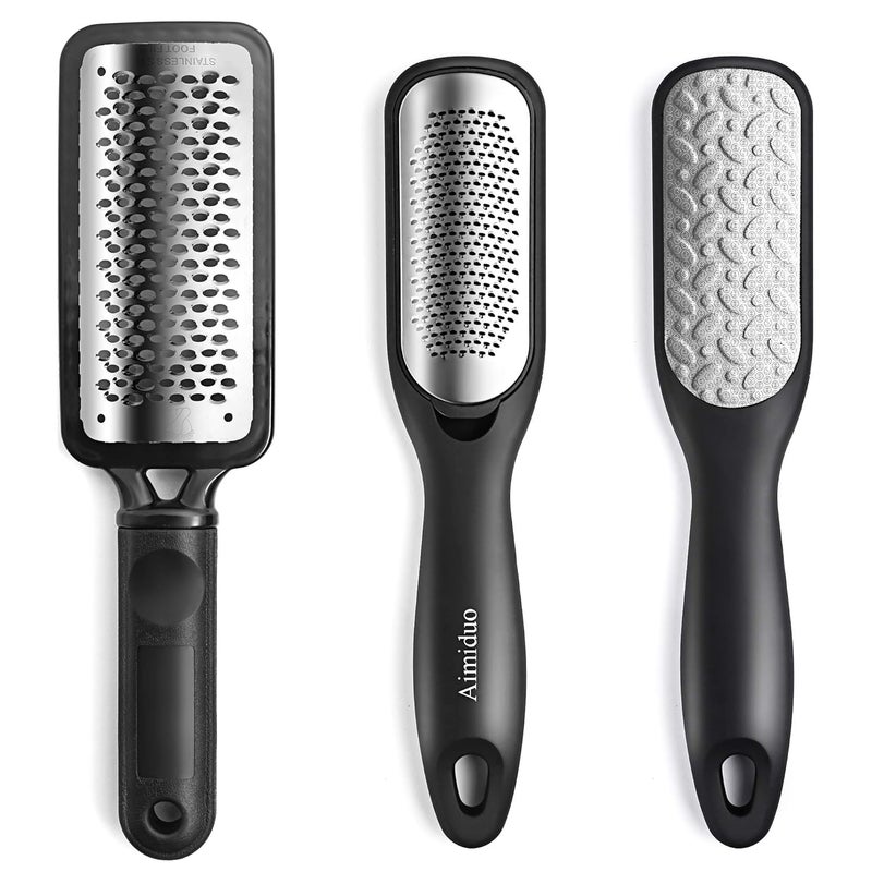 Aimiduo Foot File Callus Remover,Colossal Foot Rasp and Professional Foot Scrubber Pedicure Kit to Remove Hard Skin for Wet and Dry Feet,Surgical Grade Stainless Steel File (black and silvery) 