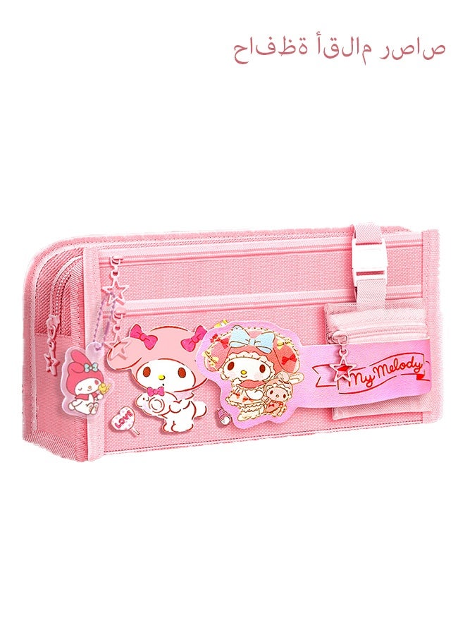 Sanrio Large Capacity Pencil Case, 5 Compartment Pouch Pen Bag with Zip,  Kawaii Stationery  Storage Organizer with  Pen Slots, Marker Pouch Pen for Middle School Office College   (Pink) - Image 1