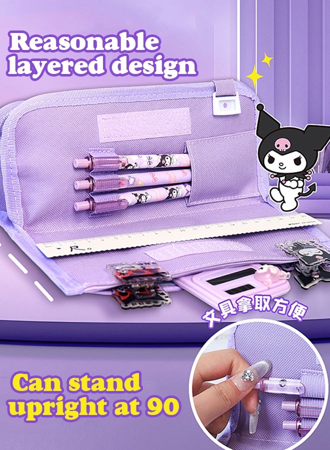 Sanrio Large Capacity Pencil Case, 5 Compartment Pouch Pen Bag with Zip,  Kawaii Stationery  Storage Organizer with  Pen Slots, Marker Pouch Pen for Middle School Office College   (Pink) - Image 4