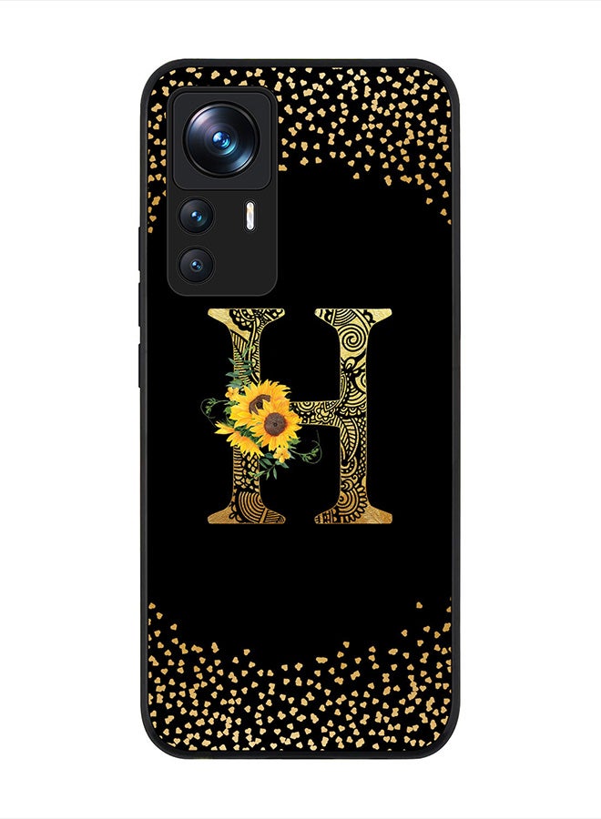 Stylizedd Rugged Black edge case for Xiaomi 12T/12T Pro, Slim fit Thin Cover -  Custom Monogram Initial Letter Mandala Floral Pattern Alphabet- H  (Black ) - Image 1