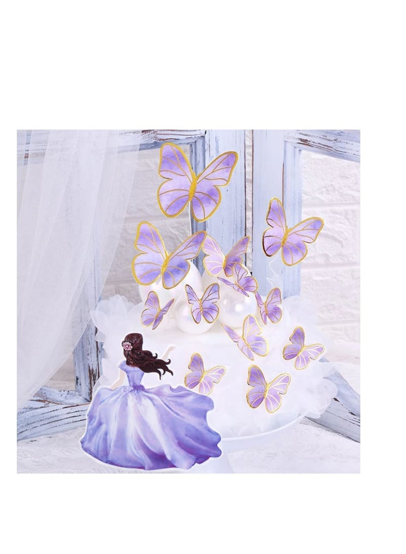 75pcs Butterfly Cake Toppers Butterfly Happy Birthday Cake Toppers Set Purple Princess Fairy Supplies Cupcake Toppers Picks Decoration for Birthday Baby Shower Wedding Theme Party Purple - Image 1