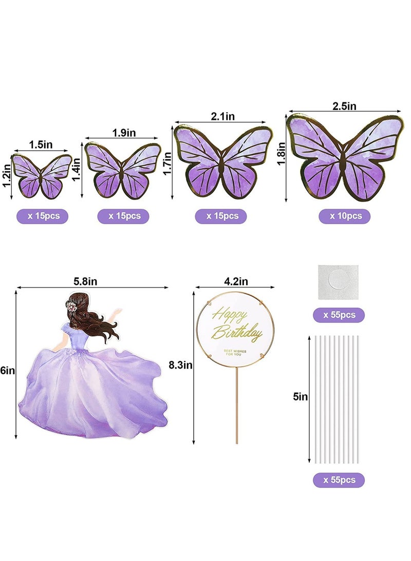 75pcs Butterfly Cake Toppers Butterfly Happy Birthday Cake Toppers Set Purple Princess Fairy Supplies Cupcake Toppers Picks Decoration for Birthday Baby Shower Wedding Theme Party Purple - Image 2