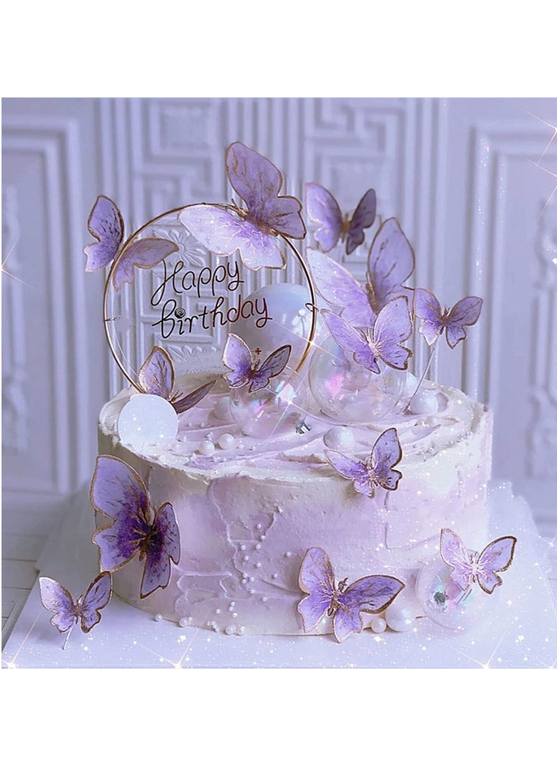 75pcs Butterfly Cake Toppers Butterfly Happy Birthday Cake Toppers Set Purple Princess Fairy Supplies Cupcake Toppers Picks Decoration for Birthday Baby Shower Wedding Theme Party Purple - Image 3