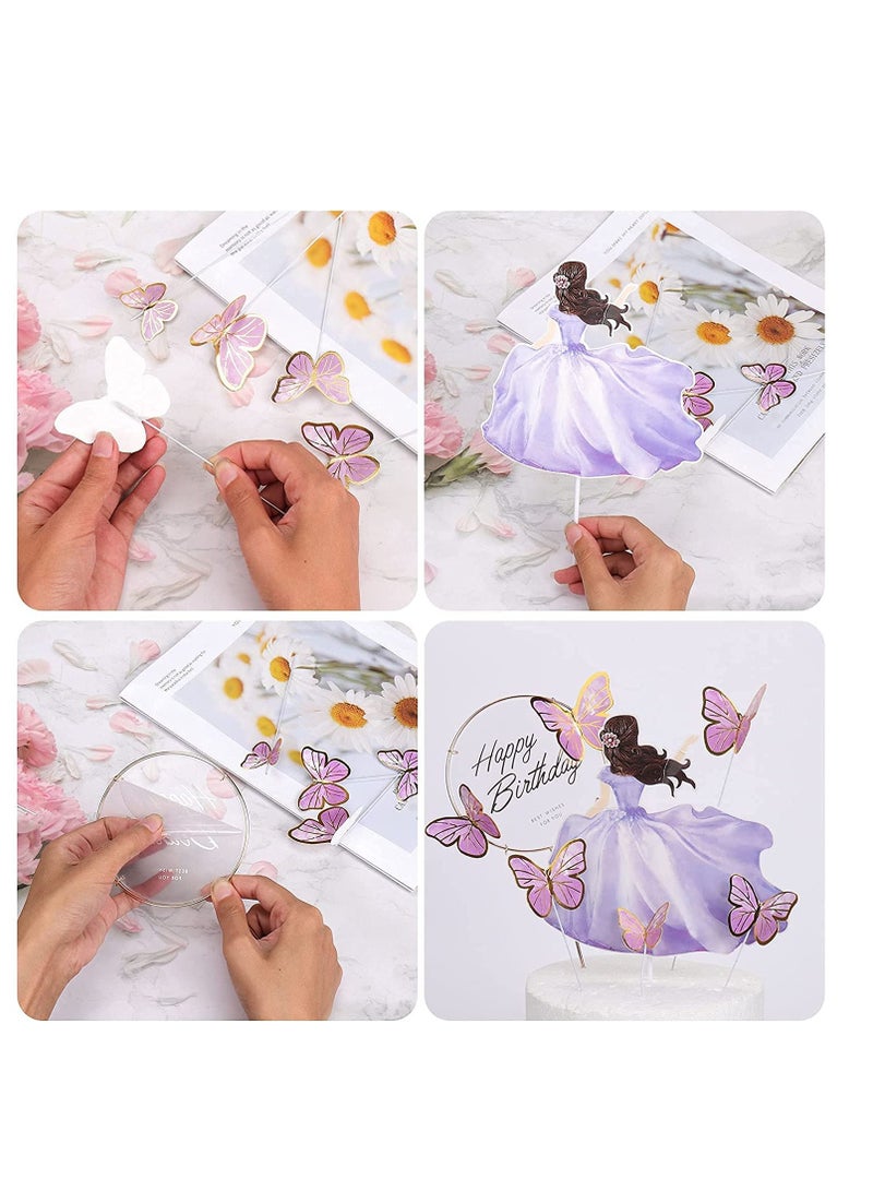 75pcs Butterfly Cake Toppers Butterfly Happy Birthday Cake Toppers Set Purple Princess Fairy Supplies Cupcake Toppers Picks Decoration for Birthday Baby Shower Wedding Theme Party Purple - Image 4
