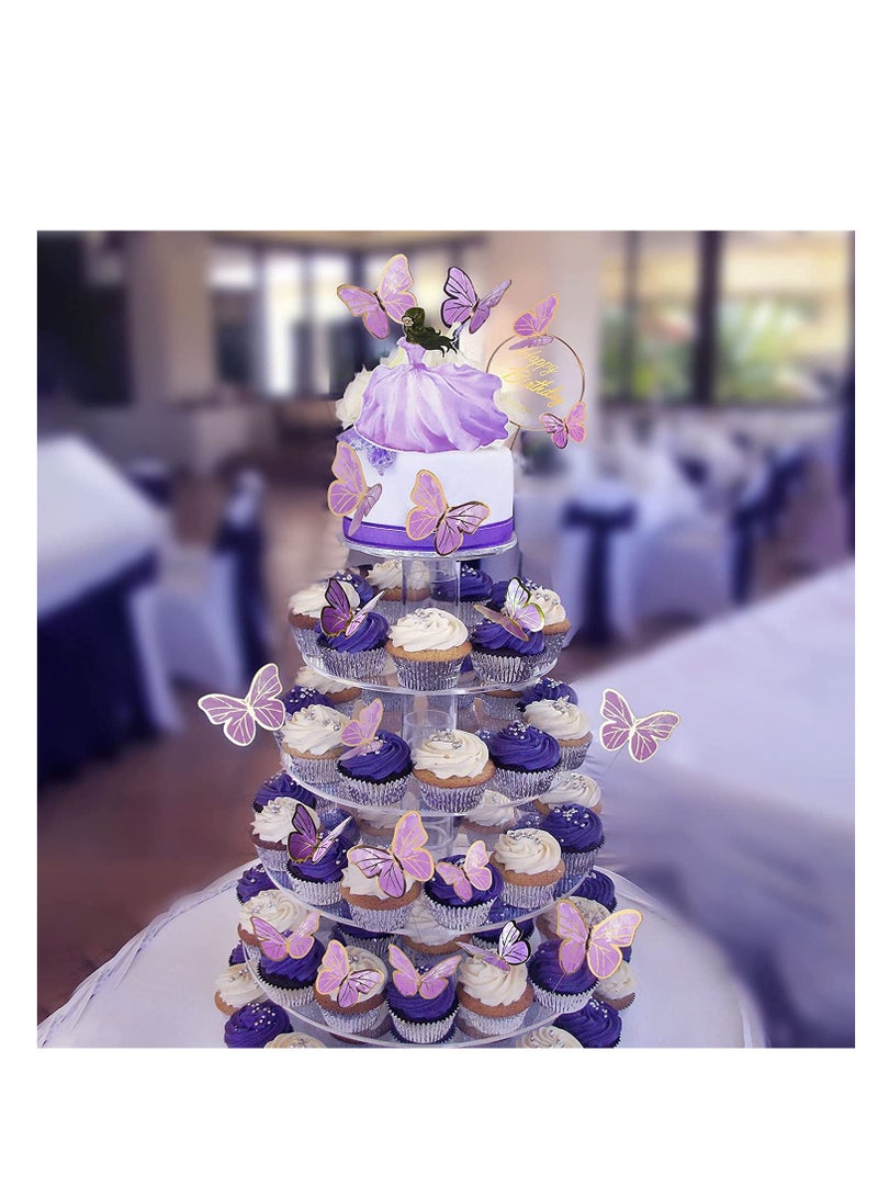 75pcs Butterfly Cake Toppers Butterfly Happy Birthday Cake Toppers Set Purple Princess Fairy Supplies Cupcake Toppers Picks Decoration for Birthday Baby Shower Wedding Theme Party Purple - Image 5