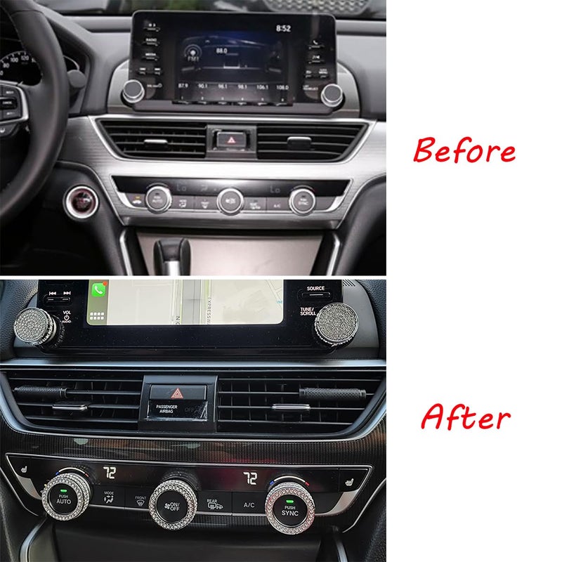 TLIFORT Climate Control Switch Knob Touch Screen Button Bling for Honda Accord Sedan Inspire Touring Sport EX EX-L LX 10th 2018-2022, Crystal Rhinestone Air Conditioning AC Ring(5pcs) - Image 2