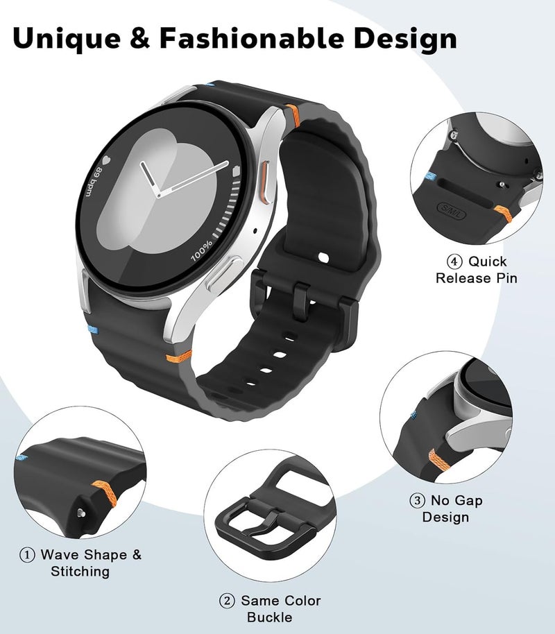 MoKo Sport Band Compatible with Samsung Galaxy Watch 7 FE 6 5 4 Band 40mm 44mm/Watch 6 4 Classic Band 43mm 47mm 42mm 46mm/Watch 5 Pro Band 45mm, No Gap Soft Silicone Bands for Women Men - Image 3