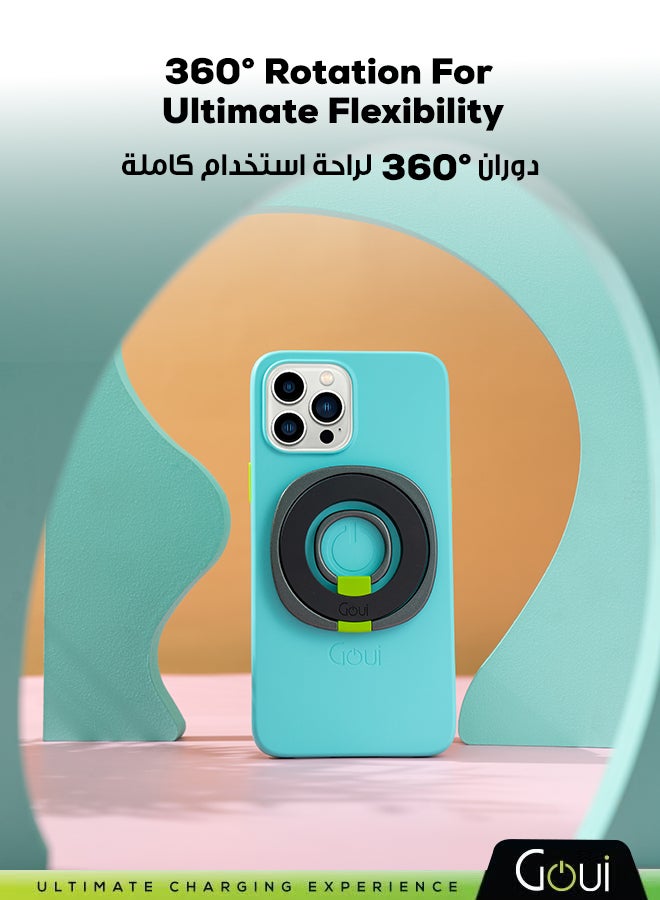 جوي حامل إصبع الهاتف الدائري – حلقة مغناطيسية، تدوير 360° وانقلاب 180°، قبضة أنيقة ومريحة، متوافق مع MagSafe للهواتف والأجهزة اللوحية أسود - Image 3