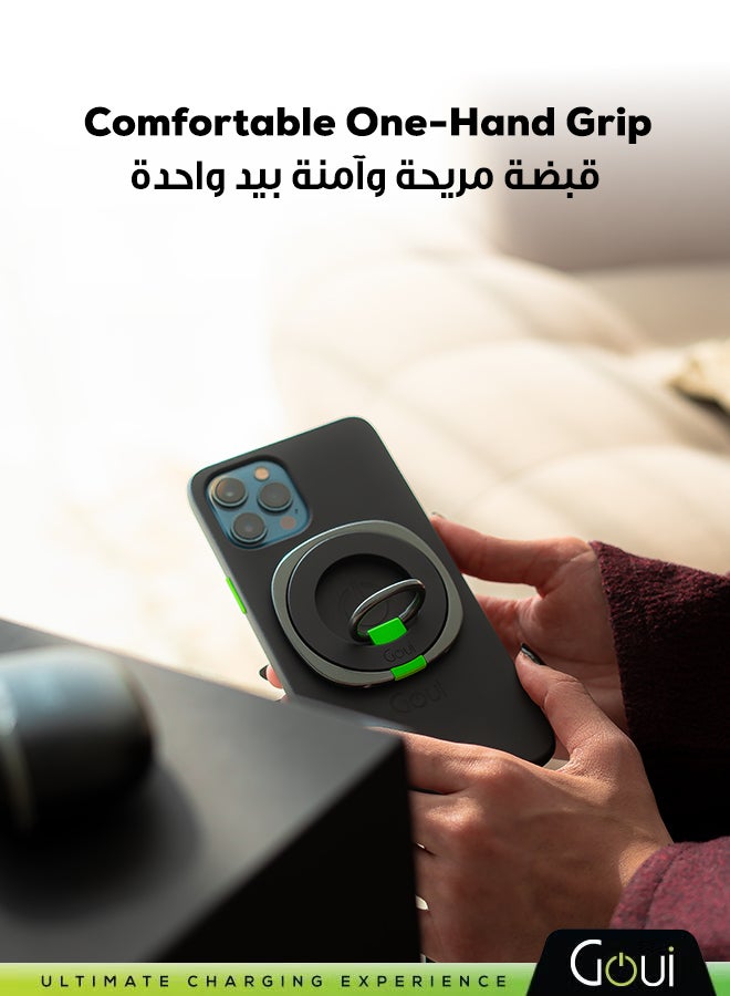 جوي حامل إصبع الهاتف الدائري – حلقة مغناطيسية، تدوير 360° وانقلاب 180°، قبضة أنيقة ومريحة، متوافق مع MagSafe للهواتف والأجهزة اللوحية أسود - Image 4
