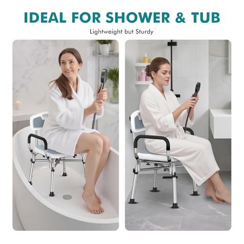 VFAUOSIT Shower Chair with Removable Arms and Back for Elderly & Disabled, 550 lbs Shower Chair for Inside Shower, 6-Height Adjustable Shower Seats for Adults, Bath Chairs for Seniors Inside Tub - Image 4