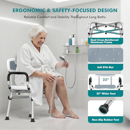 VFAUOSIT Shower Chair with Removable Arms and Back for Elderly & Disabled, 550 lbs Shower Chair for Inside Shower, 6-Height Adjustable Shower Seats for Adults, Bath Chairs for Seniors Inside Tub - Image 3