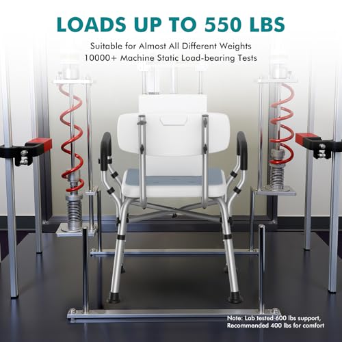VFAUOSIT Shower Chair with Removable Arms and Back for Elderly & Disabled, 550 lbs Shower Chair for Inside Shower, 6-Height Adjustable Shower Seats for Adults, Bath Chairs for Seniors Inside Tub - Image 5