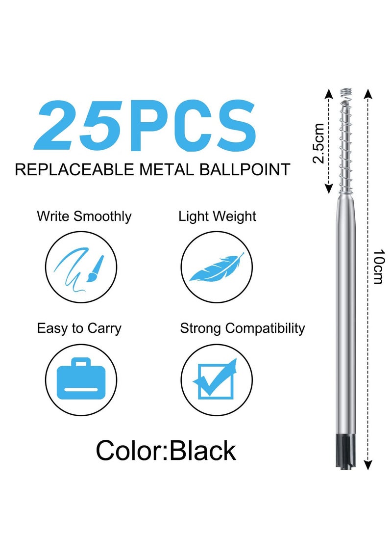 Y&D 25 Set Replaceable Ballpoint Pen Refills with Spring Metal Ball Point Smooth Writing 0.5mm Replacement Retractable for School Office Supplies Black  - Image 4