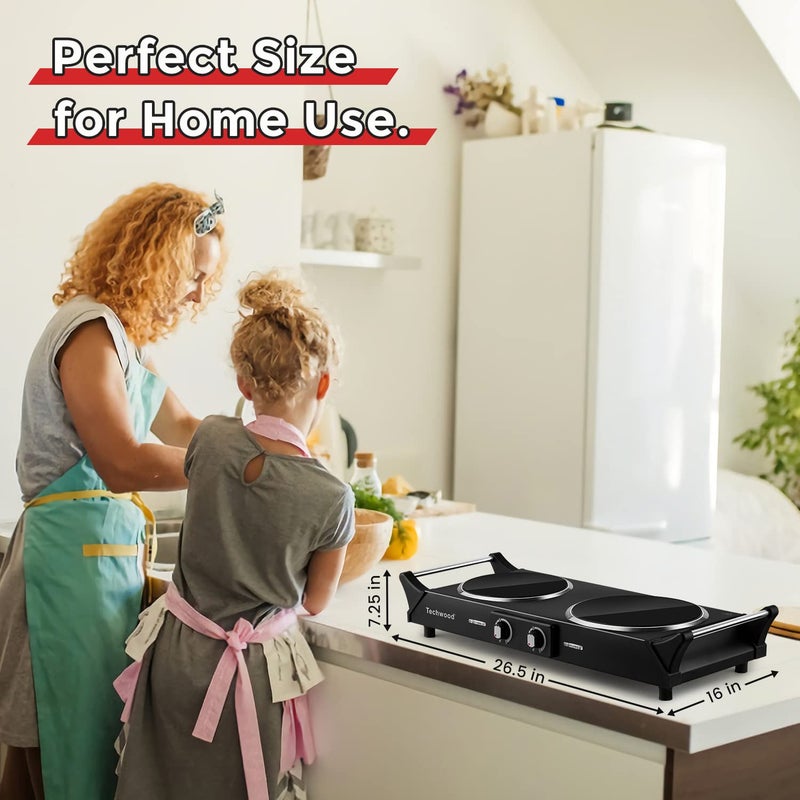 Techwood Hot Plate, Techwood 1800W Double Infrared Ceramic Electric Stove for Cooking, Dual Control Cooktop Burners, Portable Anti-scald Handles Suitable for RV/Home/Camp, Compatible for All Cookwares - Image 5