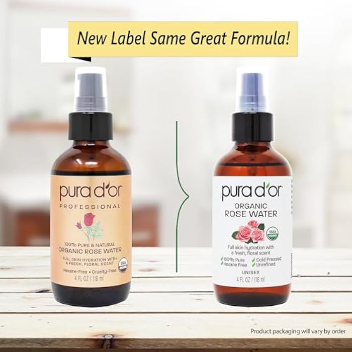 PURA D'OR 4 Oz Organic Rose Water Toner - USDA Certified 100% Pure Full Skin Hydration, Control Excess Oils- Cleanses & Softens - Promotes Healthy Skin - for All Skin Types (Packaging May Vary) - Image 2