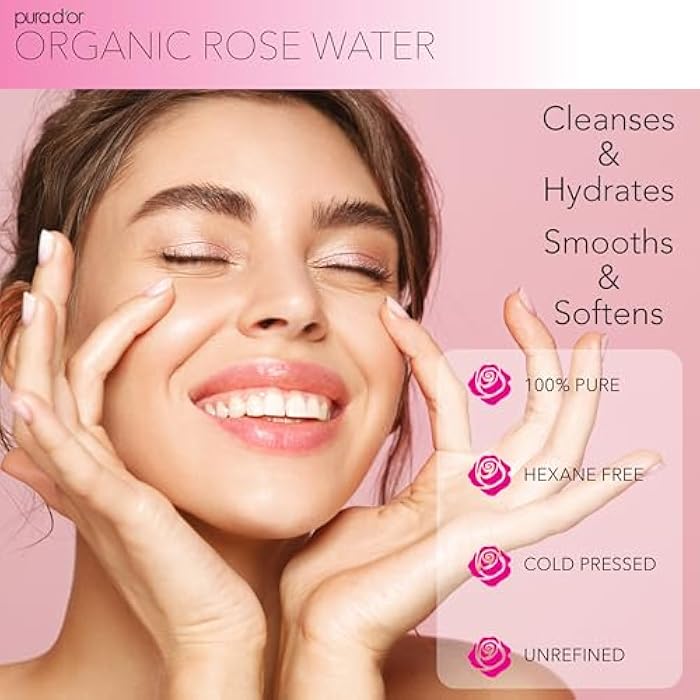 PURA D'OR 4 Oz Organic Rose Water Toner - USDA Certified 100% Pure Full Skin Hydration, Control Excess Oils- Cleanses & Softens - Promotes Healthy Skin - for All Skin Types (Packaging May Vary) - Image 3
