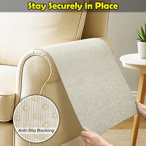 LovoGemy Couch Arm Covers, Waterproof Armrest Cover for Sofa, Armchair, Loveseat, Non-Slip Recliner Arm Cover, Sofa Arm Covers, Headrest Covers, Arm Chair Covers Set of 2 (Beige, 24"×20") - Image 5