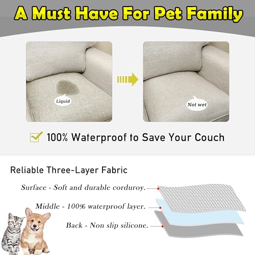 LovoGemy Couch Arm Covers, Waterproof Armrest Cover for Sofa, Armchair, Loveseat, Non-Slip Recliner Arm Cover, Sofa Arm Covers, Headrest Covers, Arm Chair Covers Set of 2 (Beige, 24"×20") - Image 3