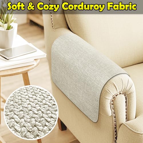 LovoGemy Couch Arm Covers, Waterproof Armrest Cover for Sofa, Armchair, Loveseat, Non-Slip Recliner Arm Cover, Sofa Arm Covers, Headrest Covers, Arm Chair Covers Set of 2 (Beige, 24"×20") - Image 4