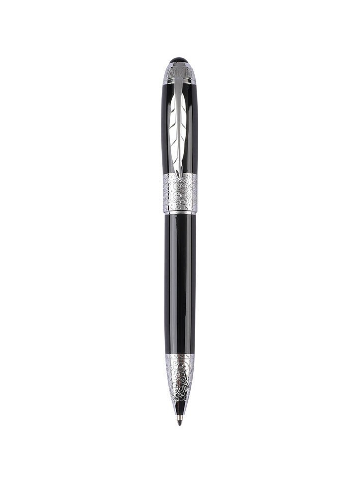 xozgdovg Leaf pen holder carved hollow business metal ballpoint pen oil pen treasure pen signature pen Black silver piece 