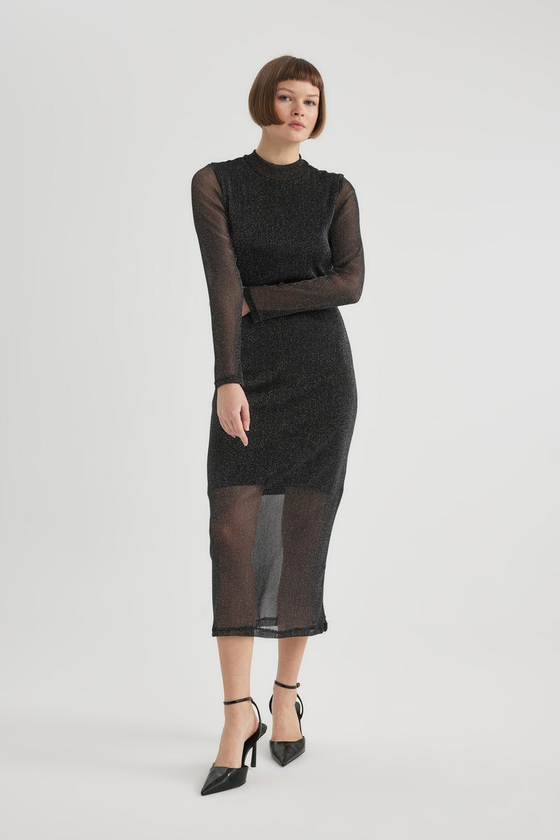 DeFacto Woman Bodycon Half Turtleneck Tulle Midi Dress  - Image 5