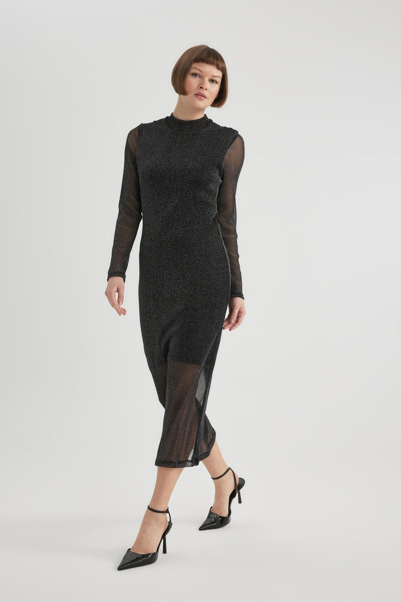 DeFacto Woman Bodycon Half Turtleneck Tulle Midi Dress  - Image 2