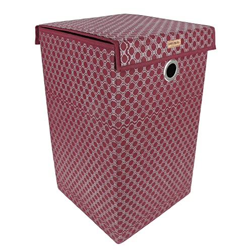 Shrey Creation Non Woven Foldable 68 Ltrs Laundry Bag/Storage Basket/Bin with Lid and Handle for Washing Clothes, Baby Toys Box, Dirty Dress (Maroon print) - Image 2
