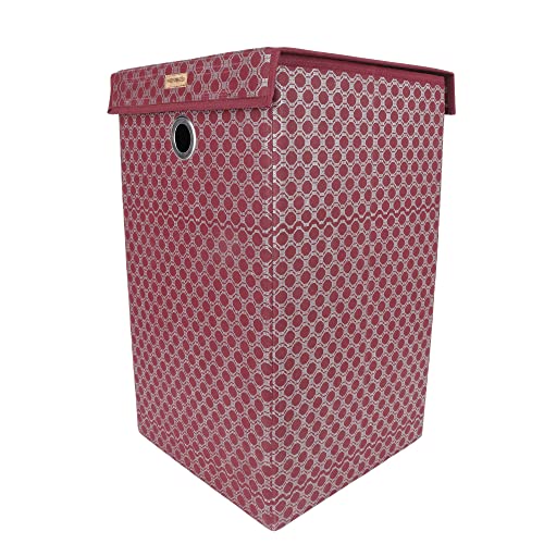Shrey Creation Non Woven Foldable 68 Ltrs Laundry Bag/Storage Basket/Bin with Lid and Handle for Washing Clothes, Baby Toys Box, Dirty Dress (Maroon print) - Image 4