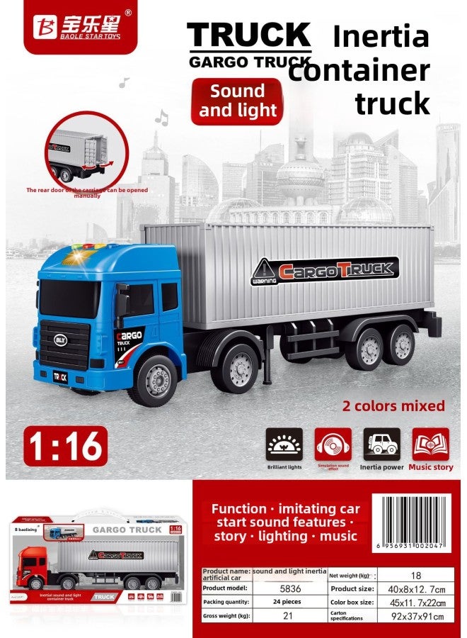 Baolexing Children's Car Toy Children's Toy Car Suit Birthday Gift Huili Car Toy Train-Color:Inertial Sound And Light Container Truck#5836  - Image 1