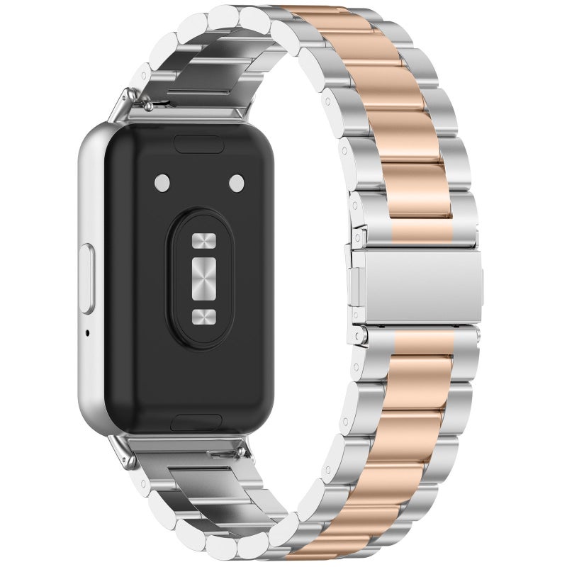 erorex For Samsung Galaxy Fit 3 Sm-R390 Three Bead Stainless Steel Metal Watch Band(Silver+Rose Gold) - Image 2