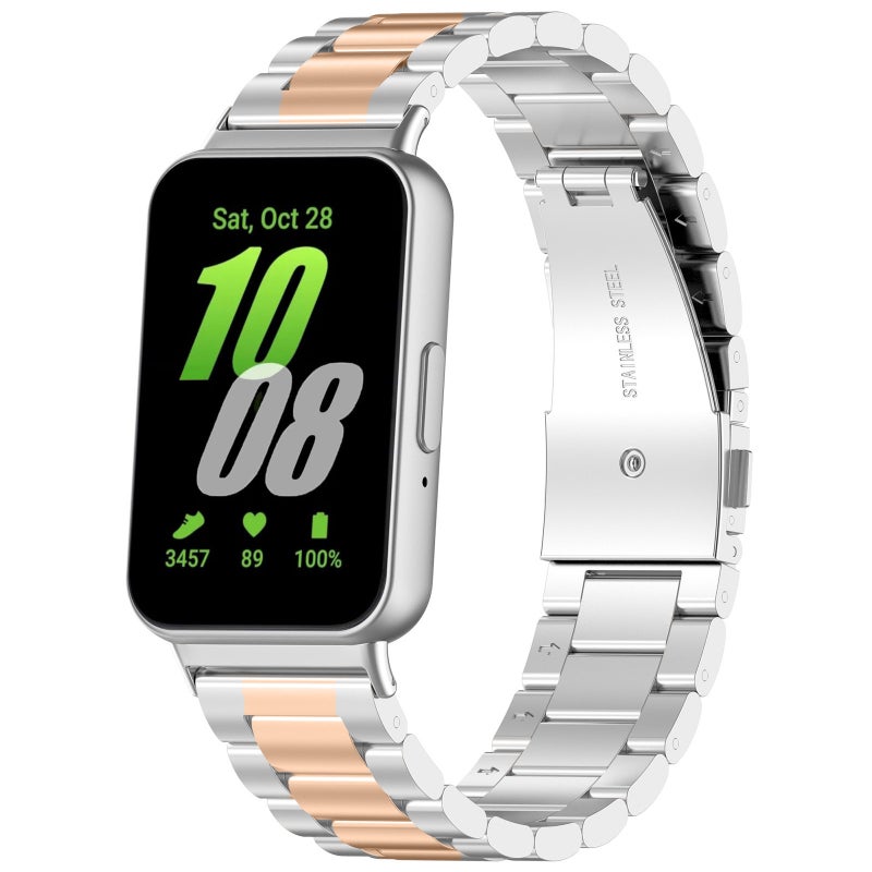erorex For Samsung Galaxy Fit 3 Sm-R390 Three Bead Stainless Steel Metal Watch Band(Silver+Rose Gold) - Image 1