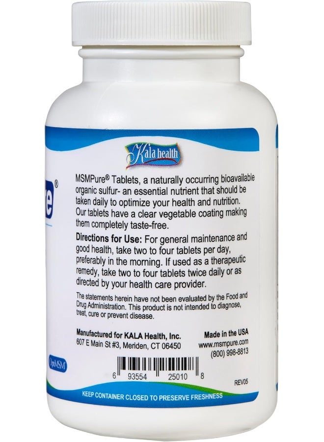 Kala Health Msmpure Tablets, 120 Count, 1000 Mg Per Tablet, Pure Msm Organic Sulfur Supplement, Made In Usa - Image 2