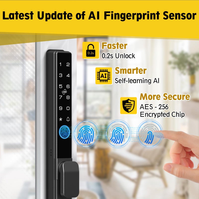 Eseesmart Sliding Glass Door Lock, Eseesmart Sliding Door Smart Lock with Fingerprint Code Keypad RFID Card Bluetooth App Key, Electronic Digital Biometric Keyless Entry Patio Door Lock with Handle - Image 3