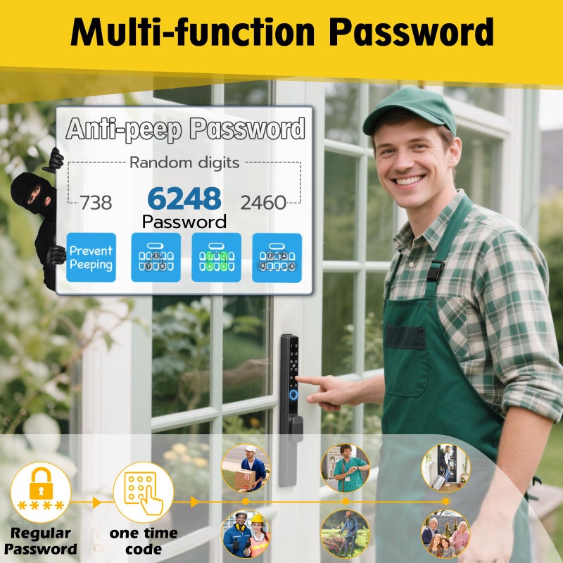 Eseesmart Sliding Glass Door Lock, Eseesmart Sliding Door Smart Lock with Fingerprint Code Keypad RFID Card Bluetooth App Key, Electronic Digital Biometric Keyless Entry Patio Door Lock with Handle - Image 4