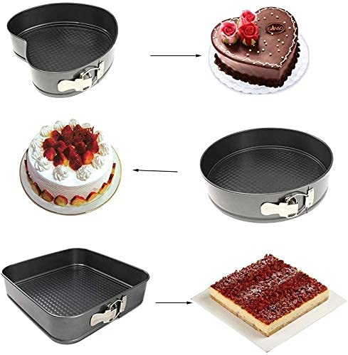 Kalitus Cake Tin Teflon Coated Non Stick Pan Cake Mould Set of 3 Heart Square Round Shapes with Loose Base Easy Washable Quick Release Springform Baking Pan Shapes for Oven3 PCS Black - Image 4