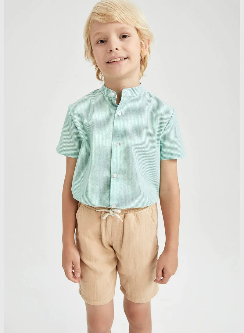 DeFacto Boy Stand Up Collar Woven Short Sleeve Shirt