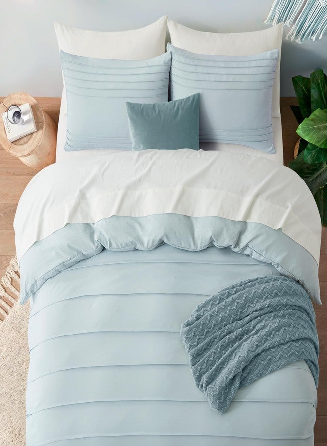 Oli Anderson Cornflower Blue Duvet Cover Queen Size - Pleated Queen Duvet Cover, 3PCS Soft and Breathable Textured Bedding Set with Zipper Closure(Cornflower Blue,90"x90") - Image 5