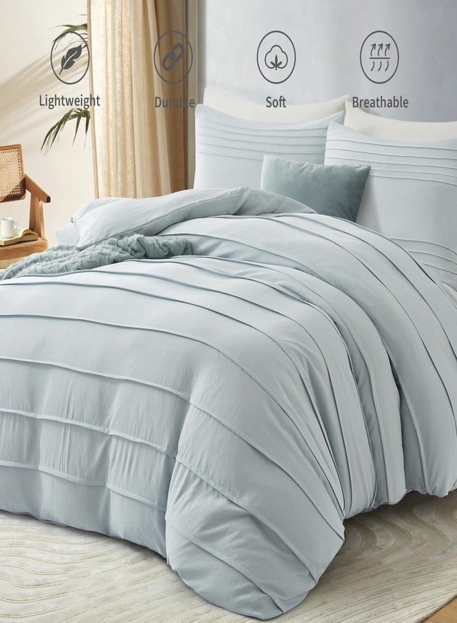 Oli Anderson Cornflower Blue Duvet Cover Queen Size - Pleated Queen Duvet Cover, 3PCS Soft and Breathable Textured Bedding Set with Zipper Closure(Cornflower Blue,90"x90") - Image 2