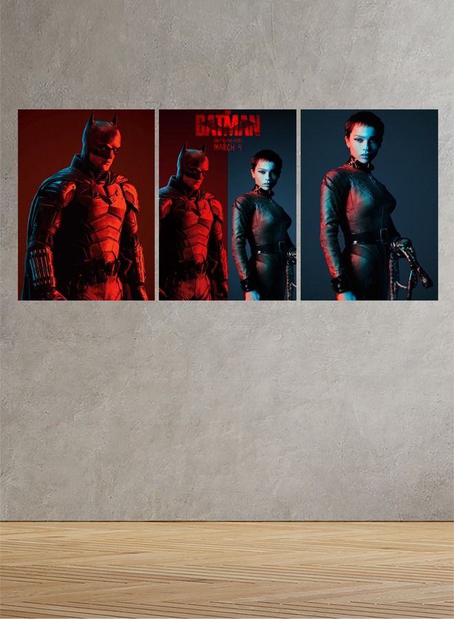 Marktna Decorative Wall Art Painting with The batman Movie Design 3 Pieces Size 120x60cm - Image 1
