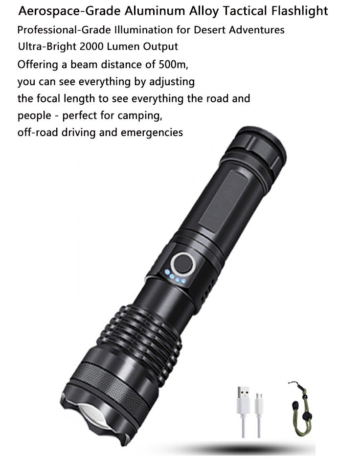Beauenty Rechargeable LED Flashlight High Lumen, Super Bright Aluminum Alloy Flashlight, 5 Modes Zoomable IP68 Waterproof Tactical Flashlight for Emergency Camping Gifts - Image 1