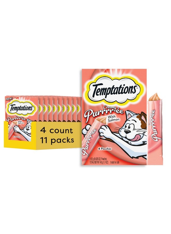 Temptations Creamy Puree with Salmon Lickable, Squeezable Cat Treats, 0.42oz Pouches, 4 Count (Pack of 11) - Image 1