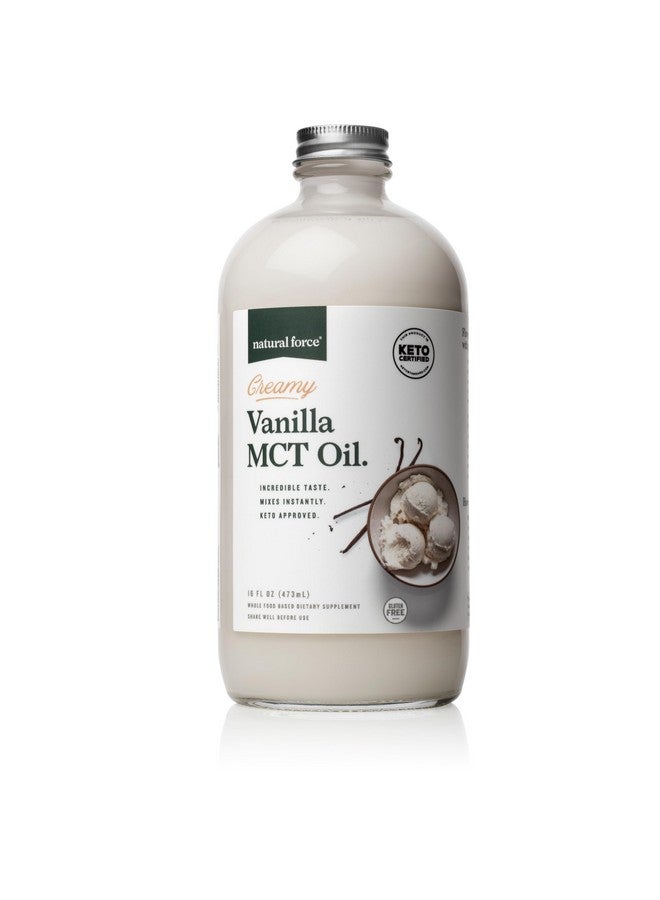Natural Force Creamy Vanilla MCT Oil - Non Dairy, Keto Certified, Emulsified MCTs for Low-Carb, Ketogenic Coffee, Smoothies, & Shakes - Mixes Instantly + No Blending Required - 16 Oz Glass Bottle - Image 1
