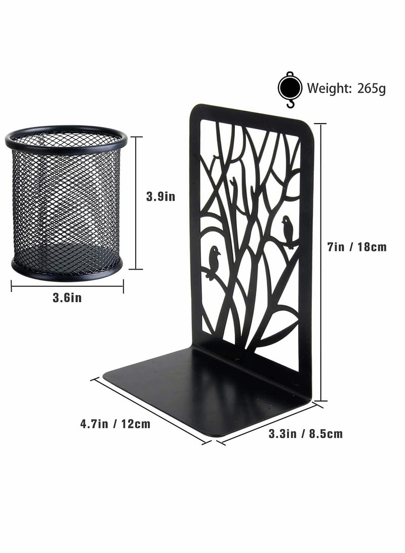 KASTWAVE Decorative Bookends, 2 Pair Metal 1 Free Pen Holder–Heavy Bookends for Shelves w/ Exquisite and Vivid Design, Excellent Low-Profile Addition to Any Decor - Image 5